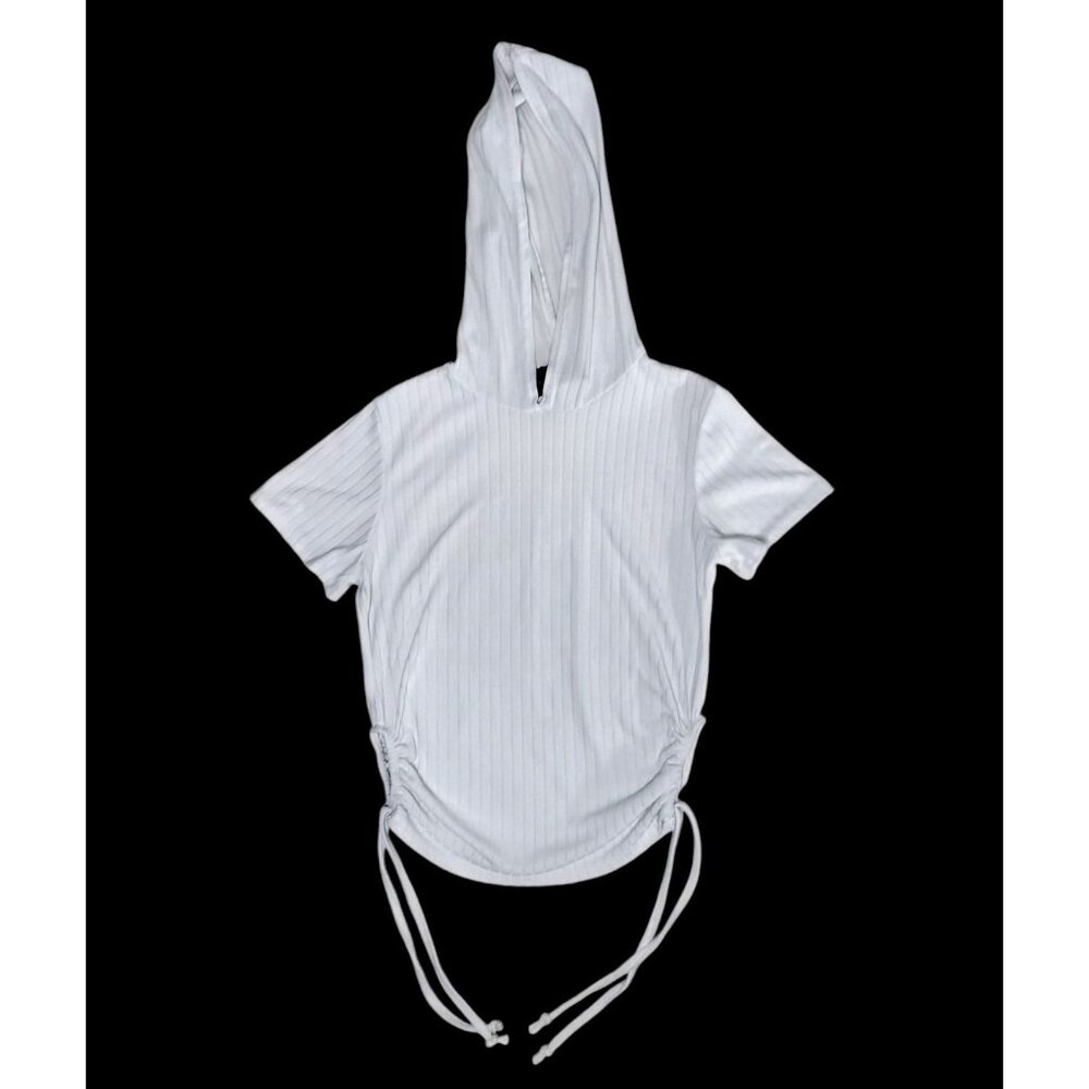 Kids Cant Miss Ribbed White Hooded Top Girls 10/12 Drawstring Sides Shirt Hoodie
